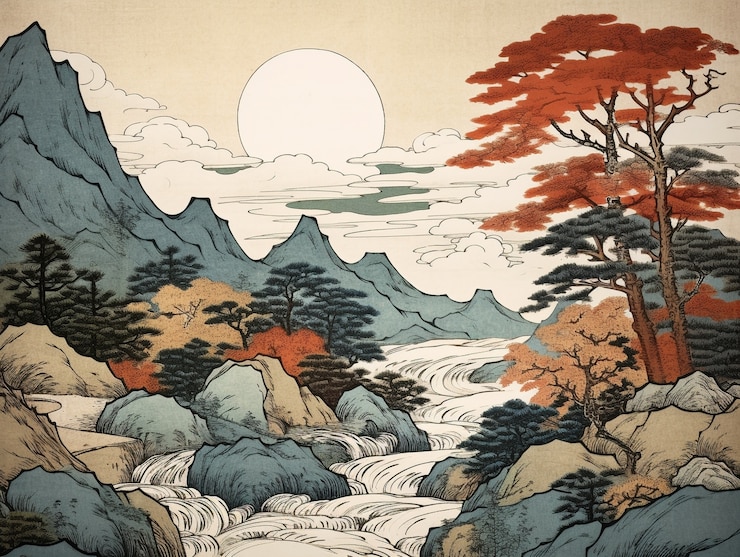 Foto grátis fundo antigo do japão no estilo de arte digital