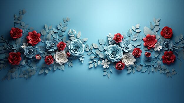 Fundo com flores de rosas em flor 3D