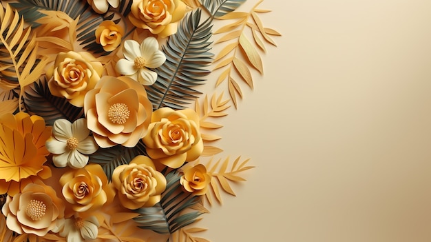 Fundo com flores de rosas em flor 3D
