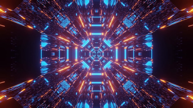Fundo cósmico com luzes laser azuis e laranjas