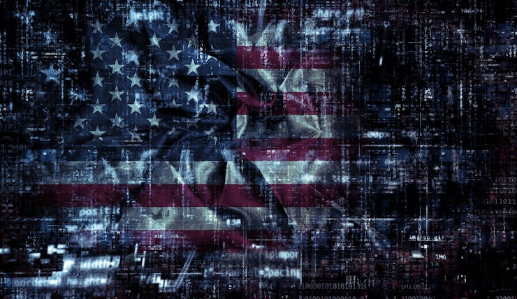 Foto grátis fundo da bandeira americana com dobras e vincos e um design de codificação