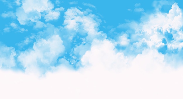 Fundo de aquarela de nuvens brancas e céu azul