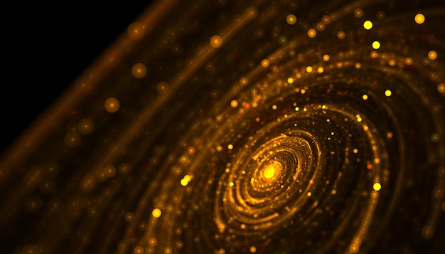 Fundo de brilho com partículas douradas em espiral