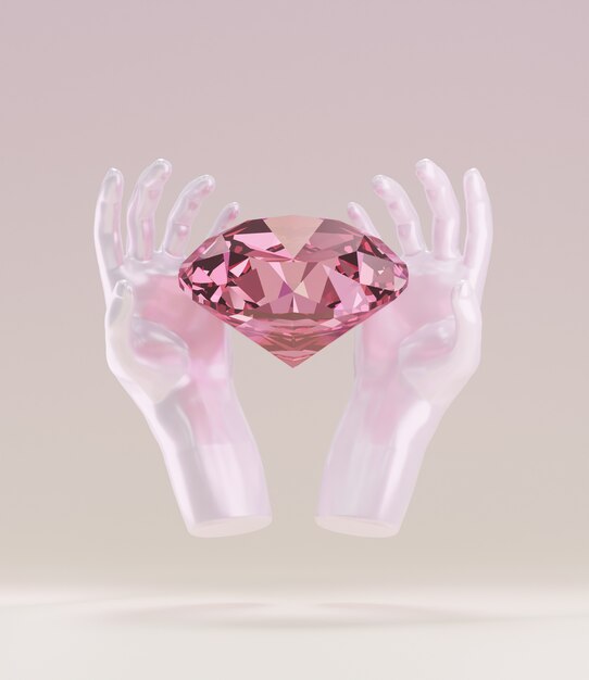 Fundo de diamante rosa com as mãos