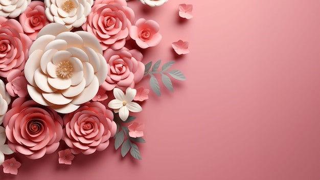 Fundo de flores de rosa 3d com espaço de cópia