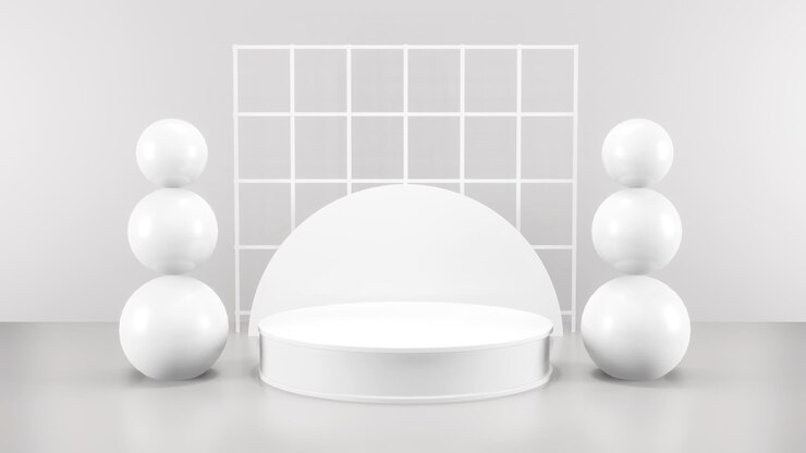 Foto grátis fundo de forma geométrica na maquete minimalista da sala de estúdio branca e cinza para exibição de pódio ou