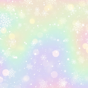 Fundo de holograma de natal com gradiente pastel e desenho de flocos de neve
