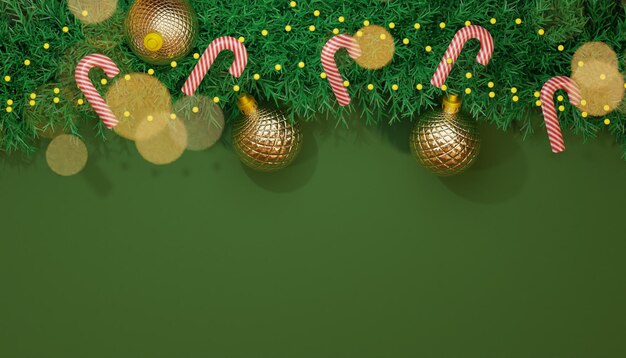Fundo de ilustração 3d com decoração de natal com luzes de bokeh
