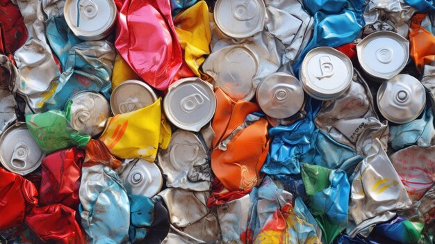 Foto grátis fundo de latas de alumínio esmagadas prontas para reciclagem