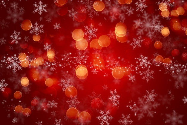 Fundo de Natal com desenho de floco de neve e luzes bokeh