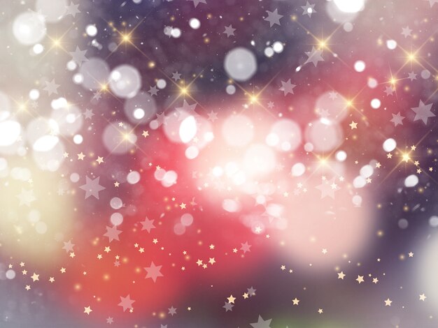 Fundo de Natal de luzes de bokeh e estrelas