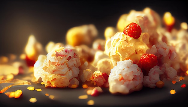 Foto grátis fundo de pipoca de caramelo dourado closeup de salgadinhos de pipoca e comida para um filme generative ai