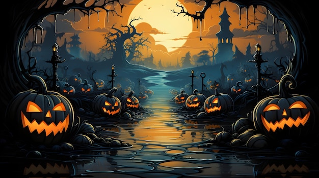 Foto grátis fundo detalhado do banner de halloween dos desenhos animados