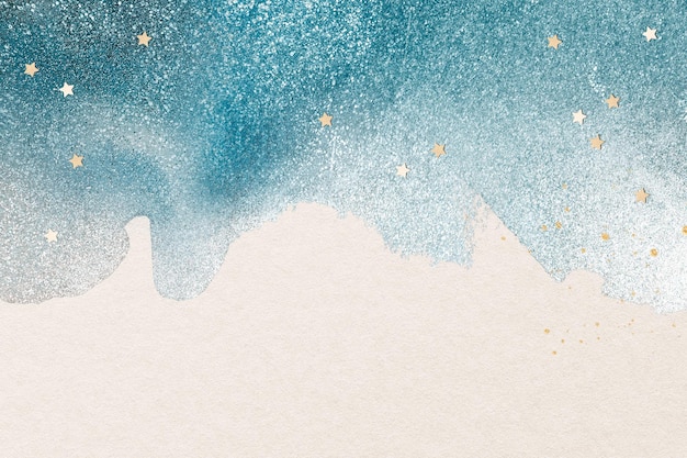 Fundo do céu de inverno, design de glitter azul com estrelas