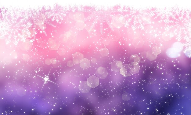 Fundo do Natal com flocos de neve estrelas e luzes do bokeh