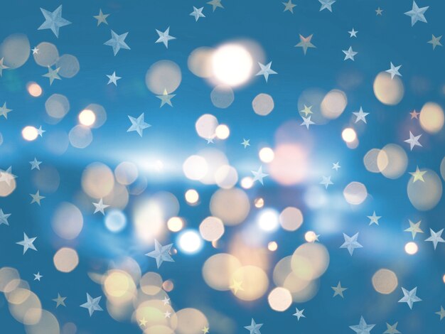 Fundo do Natal com luzes do bokeh e estrelas