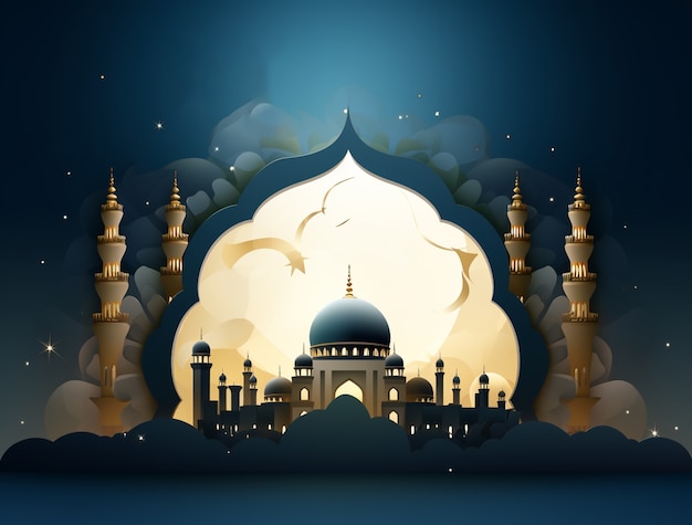 Fundo do ramadan com mesquita iluminada com velas