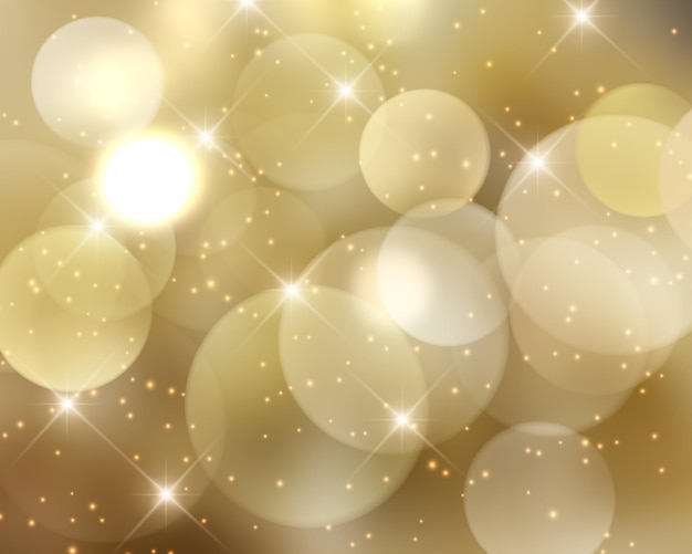 Foto grátis fundo dourado de natal com estrelas e luzes de bokeh