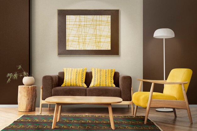 Fundo escandinavo com zoom de design de interiores de sala de estar