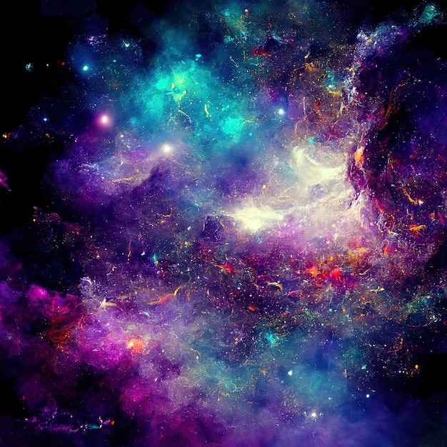 Fundo espacial com poeira estelar e estrelas brilhantes Cosmos coloridos realistas com nebulosa e via láctea