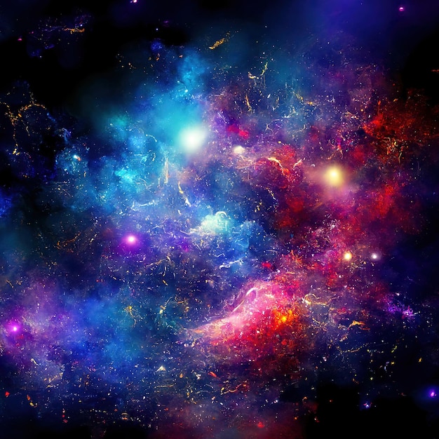 Fundo espacial com poeira estelar e estrelas brilhantes Cosmos coloridos realistas com nebulosa e via láctea