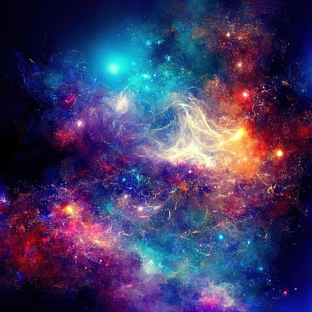 Fundo espacial com poeira estelar e estrelas brilhantes Cosmos coloridos realistas com nebulosa e via láctea