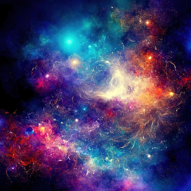 Fundo espacial com poeira estelar e estrelas brilhantes Cosmos coloridos realistas com nebulosa e via láctea