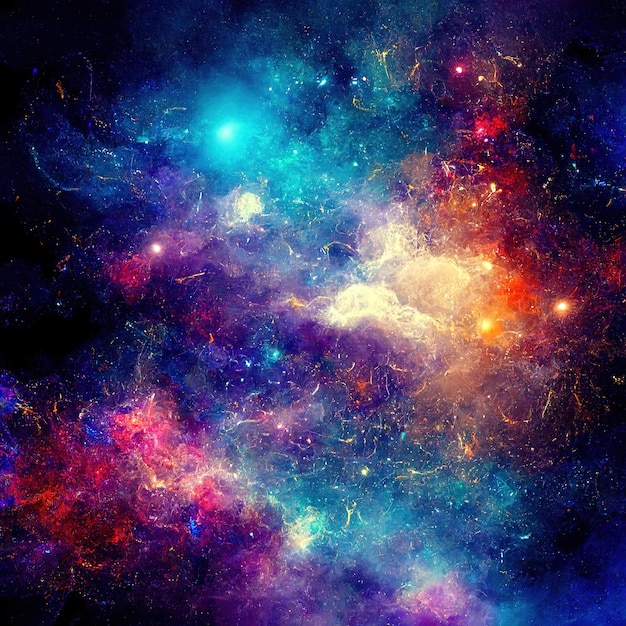 Fundo espacial com poeira estelar e estrelas brilhantes Cosmos coloridos realistas com nebulosa e via láctea