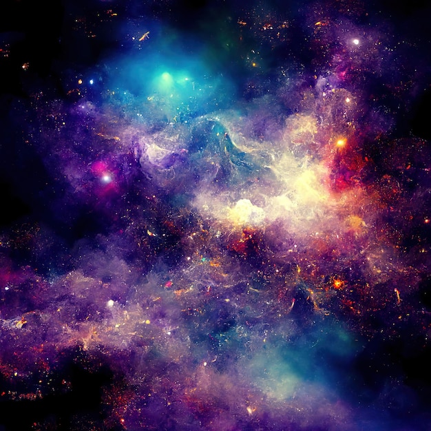 Fundo espacial com poeira estelar e estrelas brilhantes Cosmos coloridos realistas com nebulosa e via láctea