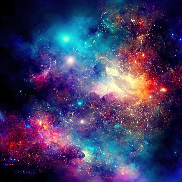 Fundo espacial com poeira estelar e estrelas brilhantes Cosmos coloridos realistas com nebulosa e via láctea