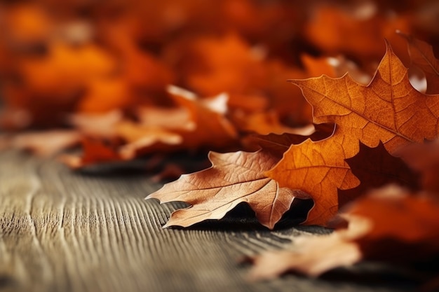Fundo seco das folhas de outono com madeira