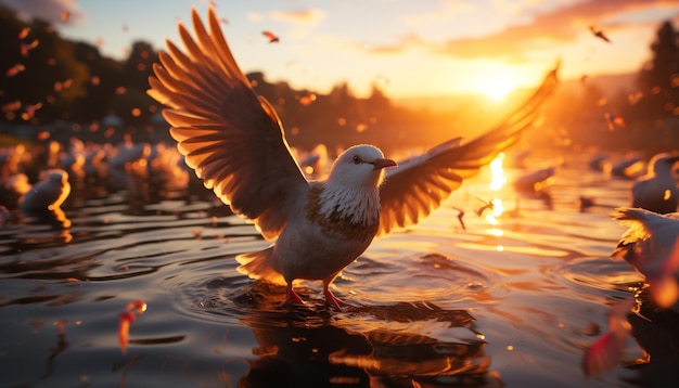 Foto grátis gaivota voando livremente com as asas estendidas refletindo a beleza da natureza gerada pela inteligência artificial