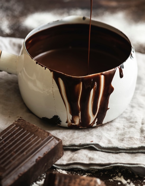 Foto grátis ganache em uma ideia de receita de fotografia de comida de panela