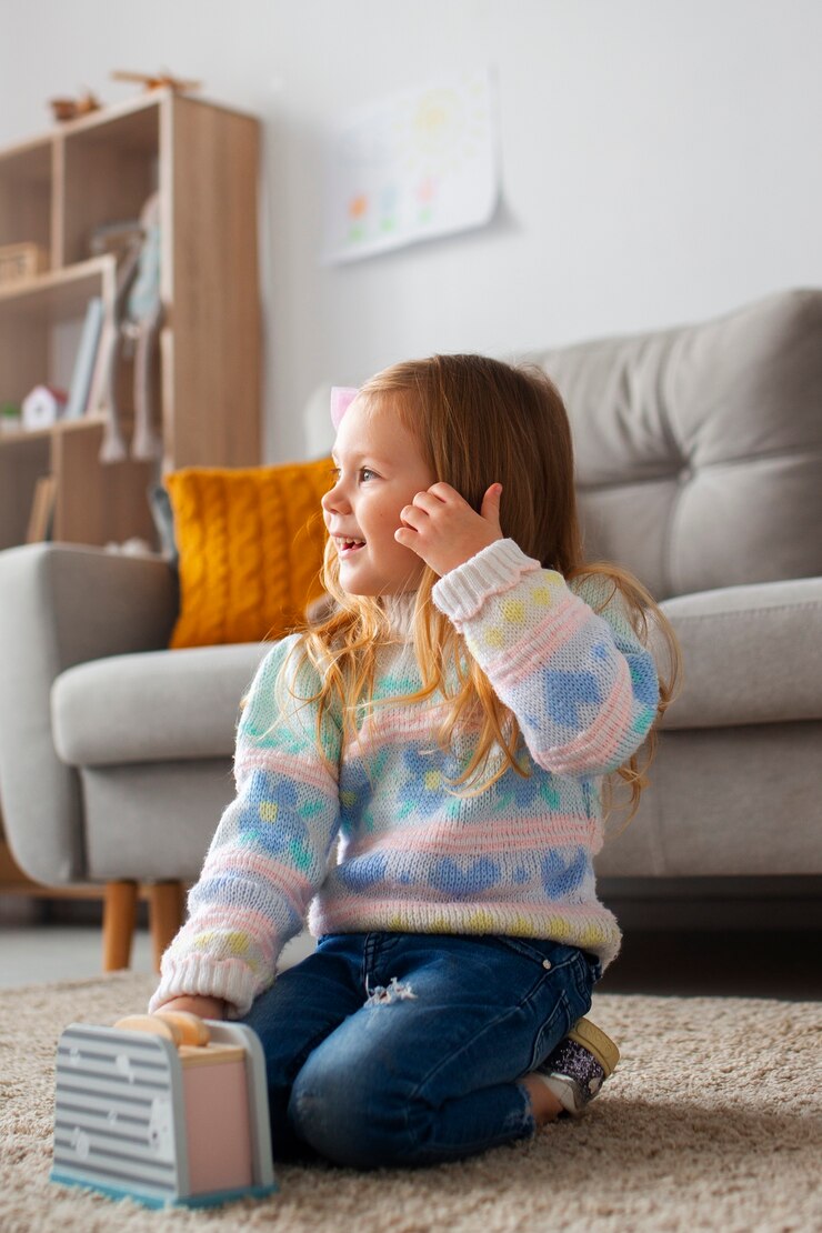 Foto grátis garota de tiro completo brincando em casa