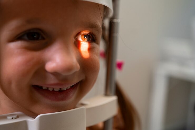 Foto grátis garota de vista lateral examinando os olhos