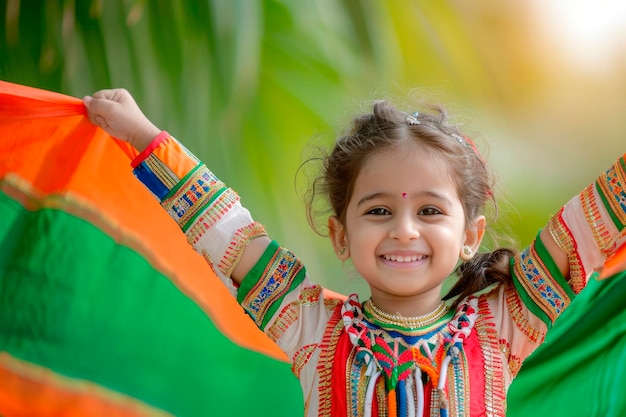 Foto grátis garota indiana feliz com bandeira indiana