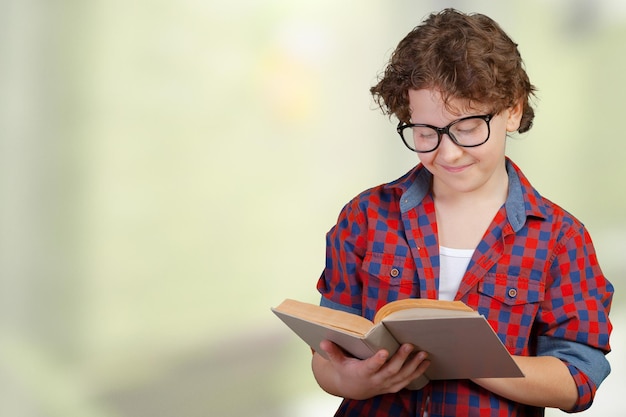 Garoto bonito do ensino fundamental segurando um livro