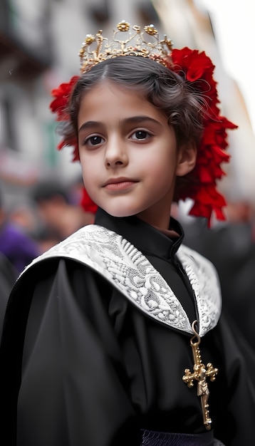 Garoto de tiro médio comemorando a semana santa