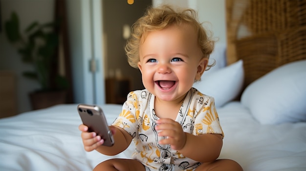 Garoto de tiro médio segurando smartphone