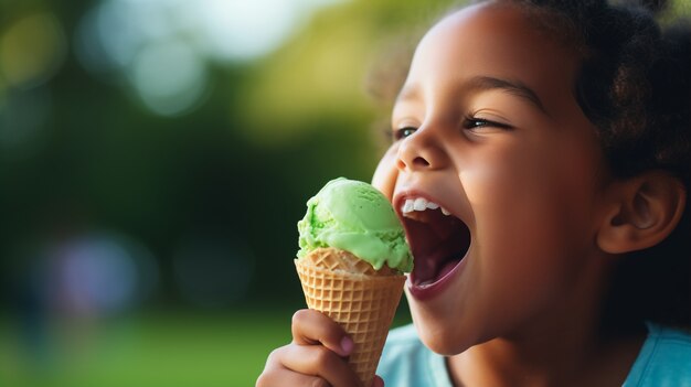 Foto grátis garoto de tiro médio segurando um delicioso sorvete