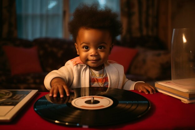 Garoto de tiro médio sendo DJ