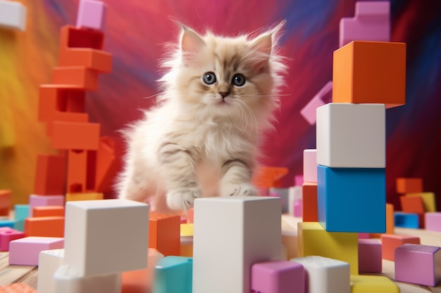 Foto grátis gatinho adorável com cubos coloridos