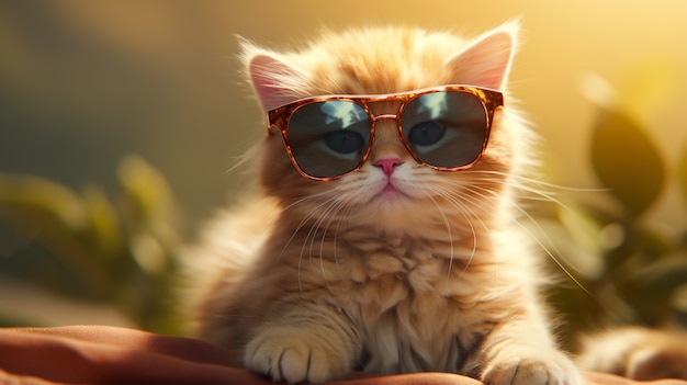 Gatinho adorável com óculos de sol