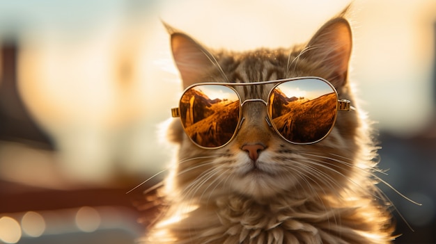 Gatinho adorável com óculos de sol