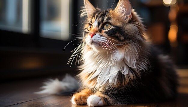 Gatinho bonito e cachorro brincalhão olhando encantadora amizade ao ar livre gerada por inteligência artificial