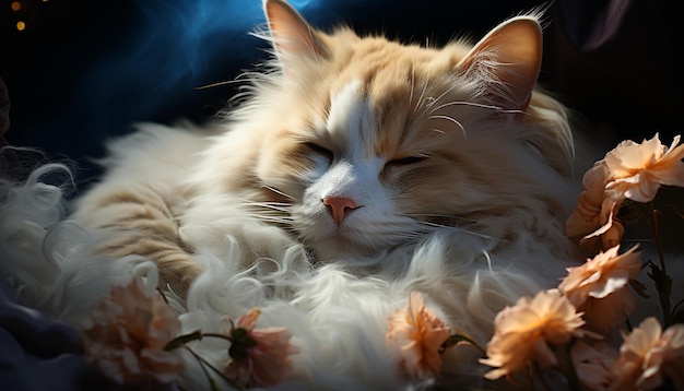 Foto grátis gatinho fofo dormindo bigodes de pele fofos beleza brincalhona na natureza gerada pela inteligência artificial