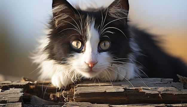 Foto grátis gatinho fofo sentado ao ar livre olhando para a câmera com alerta gerado pela inteligência artificial