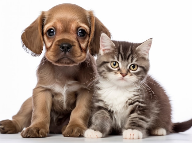 Foto grátis gato e cão sendo afetuosos e mostrando amor um pelo outro