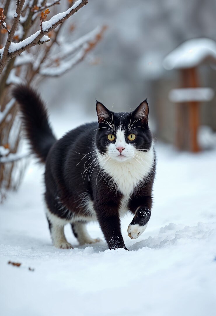 Foto grátis gato em ambiente coberto de neve