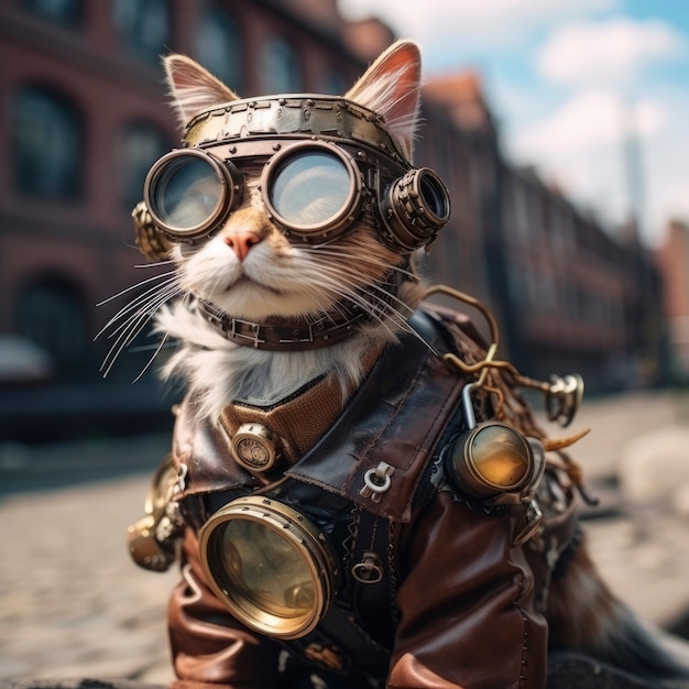 Foto grátis gato futurista com óculos de proteção